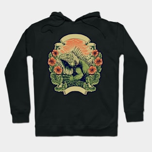 Iguana Floral Retro Vintage Hoodie